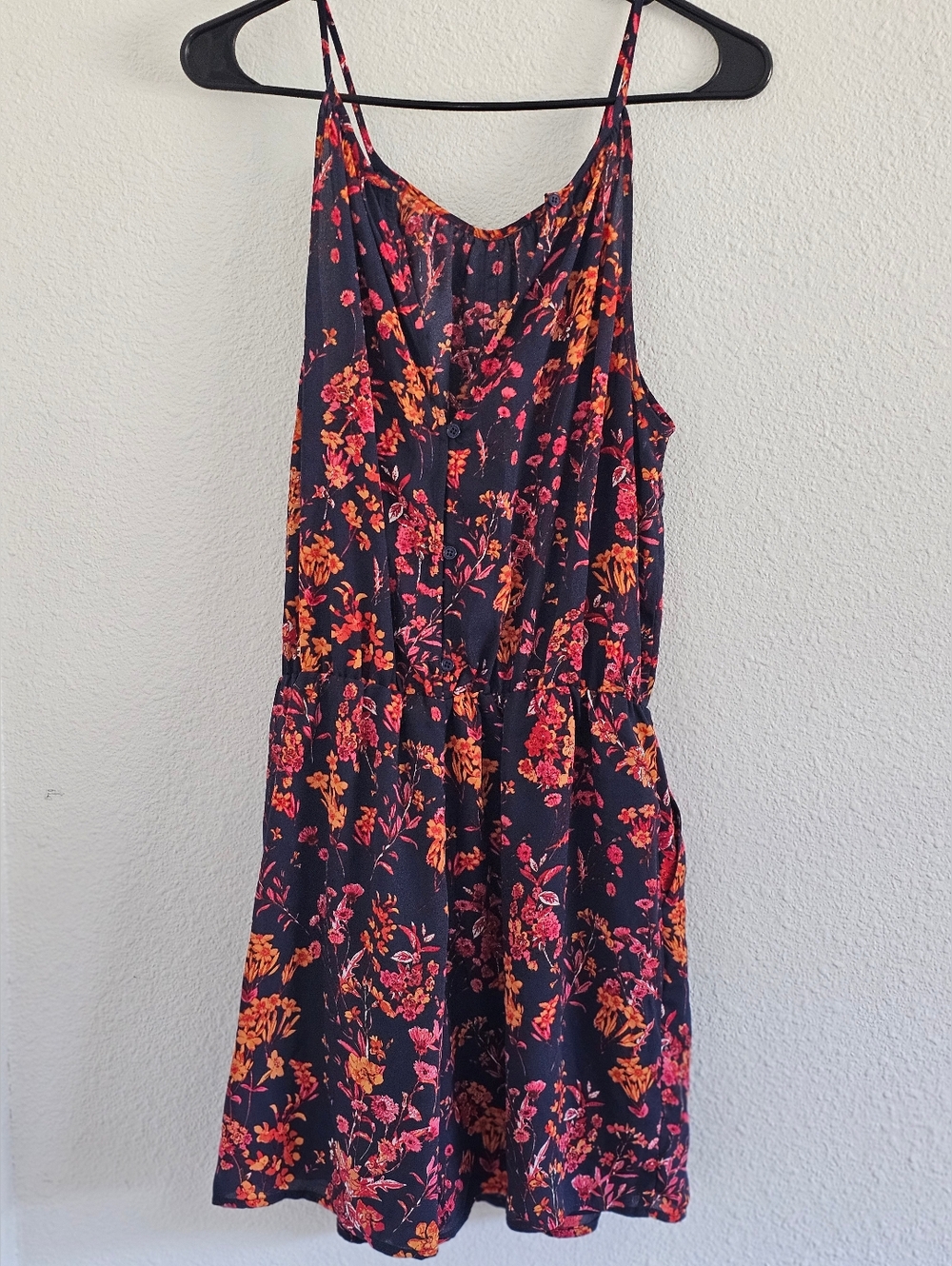 Collective Concepts Black Romper with Pink & Orange Floral Print